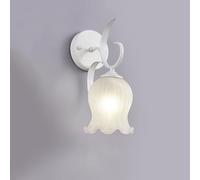 White Glass Wall Sconce Nordic Floral Glass Wall Light Fixture French Flower Shape Glass Wall Lamp, E27 Elegant Home Decor Lighting Fixture Retro Creative Iron Wall Sconces For Be