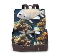 White-golden fish - Mochila de cuero para mujer, bolsa para libros de escuela secundaria y universidad, mochila ligera e informal para cada temporada