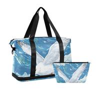 White Gull Flying over Sea - Bolsa de viaje de fin de semana con correa ajustable para entrenamiento, impermeable, Gaviota blanca volando sobre el mar, 1 size