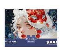 White-Haired Girl with Red Vulpine Ears 1000 Pcs Cartón Rompecabezas Mystical Masked Girl Imposible, Difícil Juego Creativo Puzzle para Adultos Y Niños 38x26cm/1000pcs