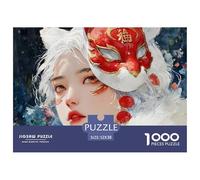 White-Haired Girl with Red Vulpine Ears 1000 Pcs Papel Ecológico Rompecabezas Mystical Masked Girl Liberador De Estrés Juego Creativo Puzzle para Niños Pequeños 52x38cm/1000pcs
