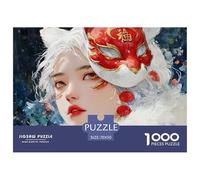 White-Haired Girl with Red Vulpine Ears 1000 Piezas Cartón Fuerte Rompecabezas Mystical Masked Girl Liberador De Estrés Juego Familiar Puzzle Juego De Desafío Difícil 70x50cm/1000pcs