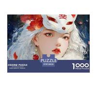 White-Haired Girl with Red Vulpine Ears 1000 Piezas Cartón Rompecabezas Mystical Masked Girl Imposible, Difícil Juego Creativo Puzzle Juego De Desafío Difícil 38x26cm/1000pcs
