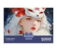 White-Haired Girl with Red Vulpine Ears 1000 Piezas Papel Ecológico Rompecabezas Mystical Masked Girl Imposible, Difícil Juego Creativo Puzzle Juego De Desafío Difícil 70x50cm/1000pcs