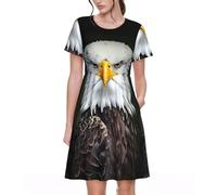 White Head Eagle Spring - Vestido cómodo de manga corta para mujer con bolsillos, falda acampanada de verano con cintura elástica, conjunto para mujer, Negro, M