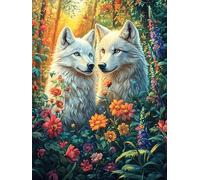 White Hermanos Lobo Puzzles 500 Piezas Obra De Arte Abstracta Hada Tale Wild Animals Fantasy Rompecabezas para Adultos Decoración Hogar Moderno DIY Creativo Desafío 500 PCS