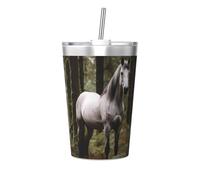 White Horse in The Jungle - Vaso térmico cónico con pajilla aislada, perfecto para uso en el gimnasio o para llevar contigo
