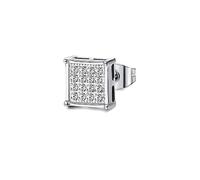 White Iced Hip Hop Square Shape Unisex Stud Earrings in 925 Sterling Silver Beads And Diamantohrringe, talla única, Metal, Sin piedra preciosa