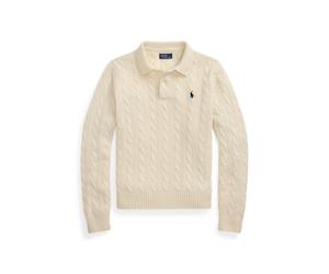 White Jersey tipo polo de lana y cachemira S