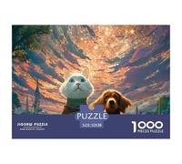 White Kitten and Brown Long-Haired Spaniel Dog 1000 Stück Stabiler Karton Puzzle Kitty and Puppy Stressabbau Familienspiel Puzzles Als Geburtstagsgeschenke 52x38cm/1000pcs