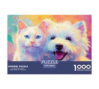 _white_kitten_and_dog_smiling_t_the_camer_with__1b7247-d74-43b-905-b6f9c274_4 1000 Stück Stabiler Karton Puzzle Kitty And Puppy Lebendige Bilder Kreatives Spiel Puzzles Als Wohnaccessoires 38x26cm/100
