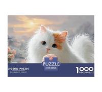 White Kitten with Long Fur 1000 Pcs Premium-Karton Puzzle White Cat Lebendige Bilder Familienspiel Puzzles Als Wohnaccessoires 38x26cm/1000pcs