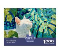 White Kitty in The Fire Bird Oil Painting 1000 Pcs Premium-Karton Puzzle Napping Cat Lebendige Bilder Familienspiel Puzzles Für Erwachsene Und Kinder 52x38cm/1000pcs