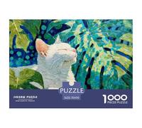 White Kitty in The Fire Bird Oil Painting 1000 Pcs Premium-Karton Puzzle Napping Cat Lebendige Bilder Familienspiel Puzzles Für Erwachsene Und Kinder 70x50cm/1000pcs