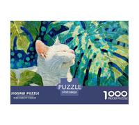 White Kitty in The Fire Bird Oil Painting 1000 Stück Ökopapier Puzzle Napping Cat Lebendige Bilder Kreatives Spiel Puzzles Für Erwachsene Und Kinder 38x26cm/1000pcs
