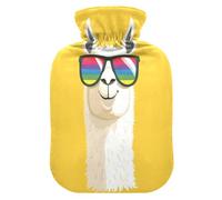 White Lama Head - Botella de agua caliente con funda de forro polar suave, bolsa de agua caliente para aliviar el dolor de cuello y hombros, terapias frías y calientes, talla L