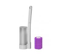 (White Lavender) Disposable Wall-Mounted Toilet Brush Set - 6 Refills, Long Handle with Storage Box for Toilet & Bathroom Cleaning