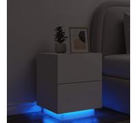 White LED Night Stand with RGB Lights, Engineered Wood Bedside Table with 2 Drawers, Modern Bedroom Furniture for Home Decor, USB Powered Nightstand for Living Room, 45x40x55 cm