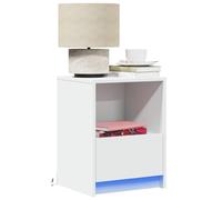 White LED Night Stands Set of 2 with RGB Lights, Engineered Wood Bedside Table with Drawer for Bedroom Living Room, Modern End Table with USB Port, Easy Assembly, 38x34x50cm