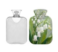 White Lily of The Valley - Botella de agua caliente de viaje con funda suave, botella de agua caliente de 2 L para cama para calambres menstruales, cuello y hombros, bolsa de agua Caliente para el
