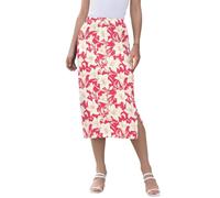 White Lily Red - Falda midi de cintura alta para mujer, falda midi con abertura de primavera, Blanco y rojo, Large
