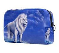 White Lion in The Sky - Neceser para mujer, neceser de viaje, bolsa organizadora de maquillaje grande con cremallera, multicolor, 18.5x7.5x13cm/7.3x3x5.1in, Neceser