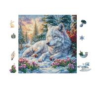 White Lobo Mountain Bosque Rompecabezas 100 Piezas Cartón Resistente para Mayores Actividad para La Mente Desconectar Rutina Garantía Satisfacción 28x28cm