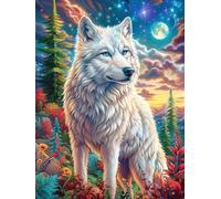 White Loup dans la forêt au clair de lune Rompecabezas 500 Piezas Cartón Para Toda La Familia Mitos fantásticos Cuento De Hadas Ocio Tranquilo En Casa Alivio Ansiedad Decoración Artística Detalle Rega