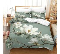 White Magnolia Blooms-Botanical Garden Style Funda Nórdica Ropa De Cama, Juego De 3 Piezas Funda De Edredón Funda De Almohada A Juego con Cierre De Cremallera Microfibra Suave Single（140x200cm）