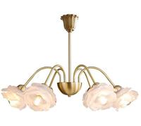 White Milk Glass Flower Dining Sputnik Hanging Pendant Light Ceiling Kitchen Island Vintage Gold Rose Floral Chandelier for Girls Bedroom Living Room Foyer(6 Lights)