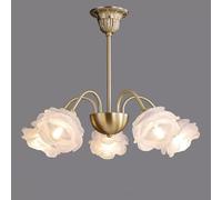 White Milk Glass Flower Dining Sputnik Hanging Pendant Light Ceiling Kitchen Island Vintage Gold Rose Floral Chandelier for Girls Bedroom Living Room Foyer(5 Lights)