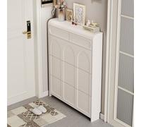 White Modern Shoe Cabinet With Flip-Down Doors - Slim Entryway Shoe Storage Organizer, Free-Standing Hidden Shoe Rack For Hallway, 3-Tier Shoe Shelf, Space-Saving Design For Small Spaces(60x17x130cm(2