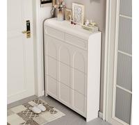 White Modern Shoe Cabinet With Flip-Down Doors - Slim Entryway Shoe Storage Organizer, Free-Standing Hidden Shoe Rack For Hallway, 3-Tier Shoe Shelf, Space-Saving Design For Small Spaces(70x24x130cm(2