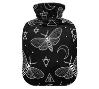 White Moth - Botellas de agua caliente negras con funda de terciopelo, bolsa de agua caliente para compresas frías y calientes, tamaño mediano