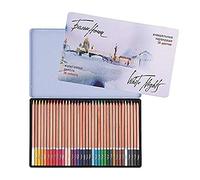 White Nights Lápices rusos de acuarela, estuche de 36 unidades en estuche metálico, lápices con estuche de madera de alto brillo, transferencia suave del color, solubles en agua.