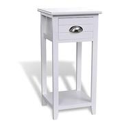 White Nightstand with 1 Drawer, Small Bedside Table for Bedroom, Compact End Table with Shelf, Sturdy Paulownia Wood & Plywood, Easy to Clean, Modern Design (30x30x63cm)