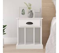 White Nightstand with Drawer and Shelves 43x36x50 cm, Elegant Bedside Table for Bedroom, Durable Plywood Modern End Table with Storage, Stable Surface for Decor, Photos and Plants