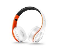 (White Orange) Headphones Bluetooth Headset Earphone Wireless Headphones Stereo Foldable Sport Earphone Microphone Headset Handfree MP3 Player
