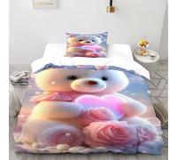 White Oso de Peluche De Ropa De Cama para Sweet Oso de Peluche con Impresión En 3D, Juego De Funda para Edredón con Cremallera, Microfibra Suave Funda Nordica con Fundas De Almohada