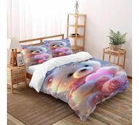 White Oso de Peluche Funda Edredon 3 Piezas con Impresión En 3D Sweet Oso de Peluche con Funda Almohada 100% Microfibra Ropa De Cama para Niñosy Hombres