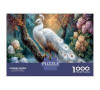 White Pavo Real Rompecabezas Clásico De 1000 Piezas Cartón Reciclado Arbustos de hortensias Coordinación Ojo-Mano, Tiempo Libre, Regalo De Cumpleaños para Adolescentes 12+ 70x50cm/1000pcs