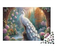 White Pavo RealRompecabezas Clásico 1000 Piezas Cartón Reciclado Arbustos de hortensias Relajación Mental, Tiempo Libre, Regalo De Cumpleaños para Amantes De Puzzles 38x26cm/1000pcs
