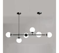 White Pendant with Glass Shade Height Adjustable Large Ceiling Lamp 51in Linear Globe Chandelier Light Fixture for Kitchen Island Dining Room Living Room(Black)