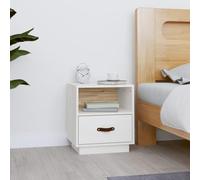 White Pine Solid Wood Nightstand 40x34x45 cm with Drawer and Open Shelf, Rustic Bedside Table for Bedroom, Modern Storage End Table with Leather Handle, Easy Assembly