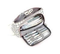 (White Plaid) Students Pencil Case Boys Girls School Stationery Bag Large Capacity Pen Pouch