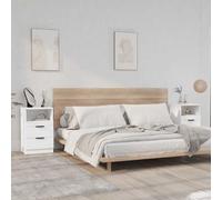 White Plywood Nightstand Set of 2 with Drawers, Modern Bedside Table for Bedroom, Sturdy Compact End Table with Storage Shelf, Easy Assembly, 40x36x65cm