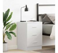 White Plywood Nightstand with 3 Drawers 38x35x56 cm, Classic Bedside Table for Bedroom, Sturdy Storage Cabinet for Living Room, Easy Assembly Modern Design