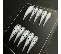White Polka Dot Press Claw on Nails Long Stiletto Gothic Punk Style Reusable Thick Acrylic Press on Nails Cat Dragon Eagle Claw False Nail Unique Reusable Glossy Glue on Nail (M)
