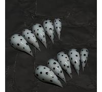 White Polka Dot Press Claw on Nails Short Stiletto Gothic Punk Style Reusable Thick Acrylic Press on Nails Cat Dragon Eagle Claw False Nail Unique Reusable Glossy Glue on Nail (XS)