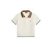 White Polo de pointelle con cuello de rayas M